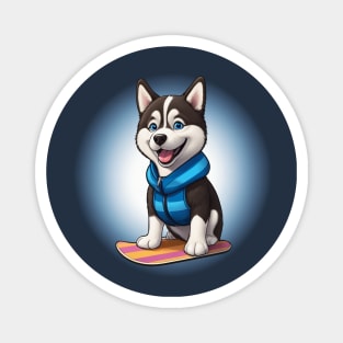 Power Husky Snowboarder Magnet